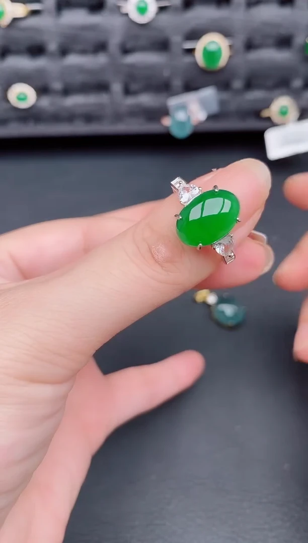 银S925镶嵌戒指翡翠天然a货翡翠268