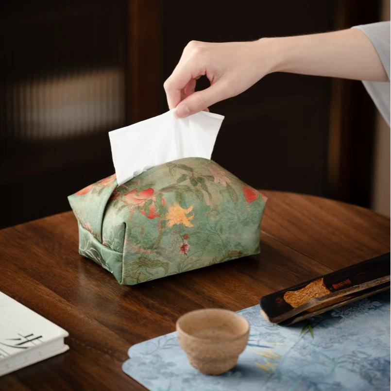 桃花醉缎面纸巾袋抽纸袋家用客厅餐厅卧室车载纸巾盒 3色