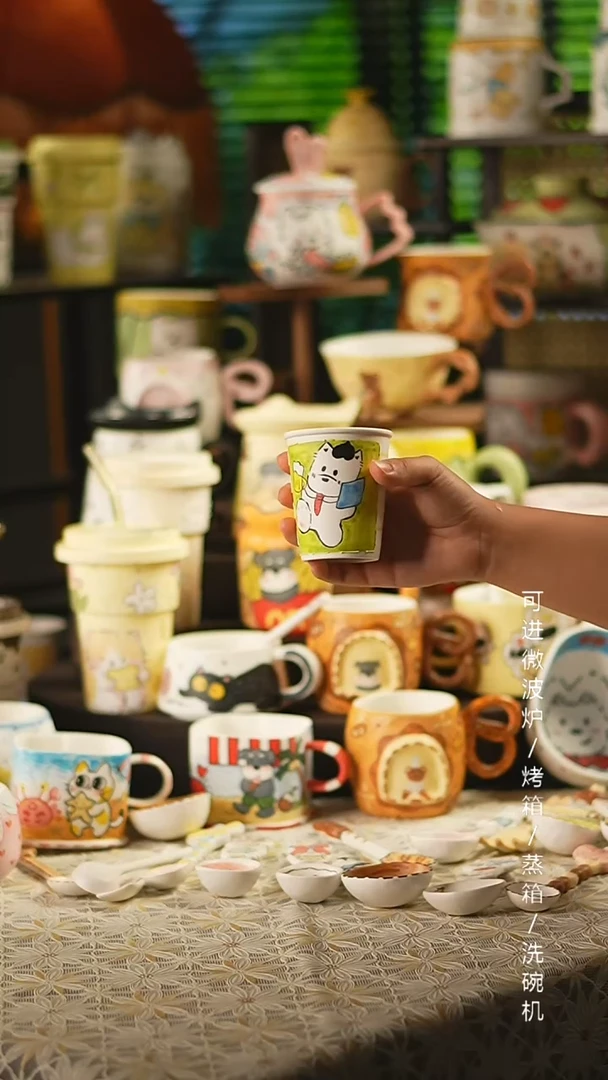 杯子景德镇高温釉下彩纯手绘创意瓷  绿可乐