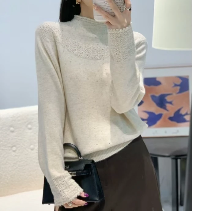 2025冬季新款时尚百搭钩花带钻上衣