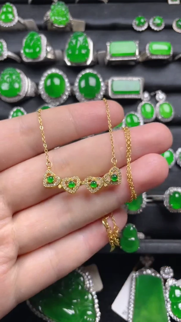 颈饰银S925镀金镶嵌翡翠翡翠