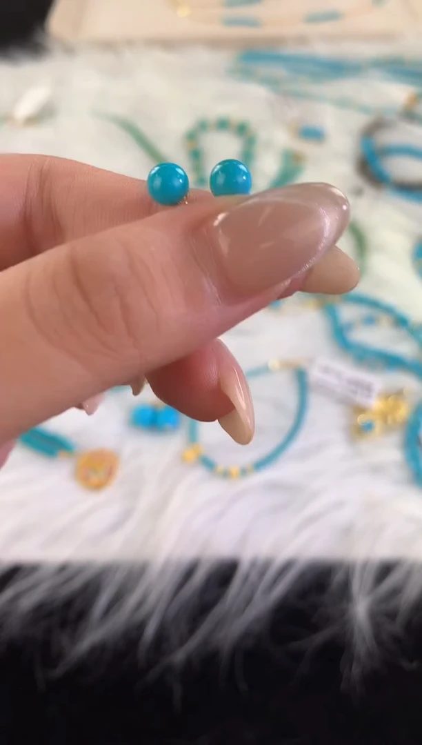 18K金镶嵌绿松石耳饰A310|多样性发其一|599