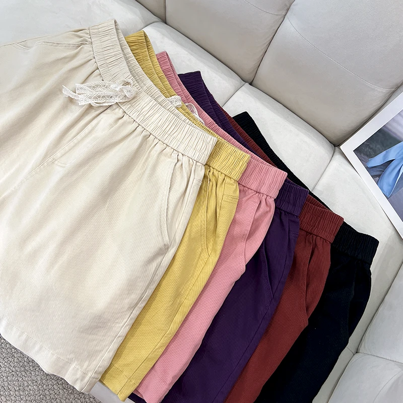 必魅百搭纯色大码女短裤2025夏季减龄百搭松紧腰中裤54697四分裤