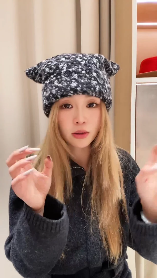 纯棉斑驳黑白魔法猫耳帽
