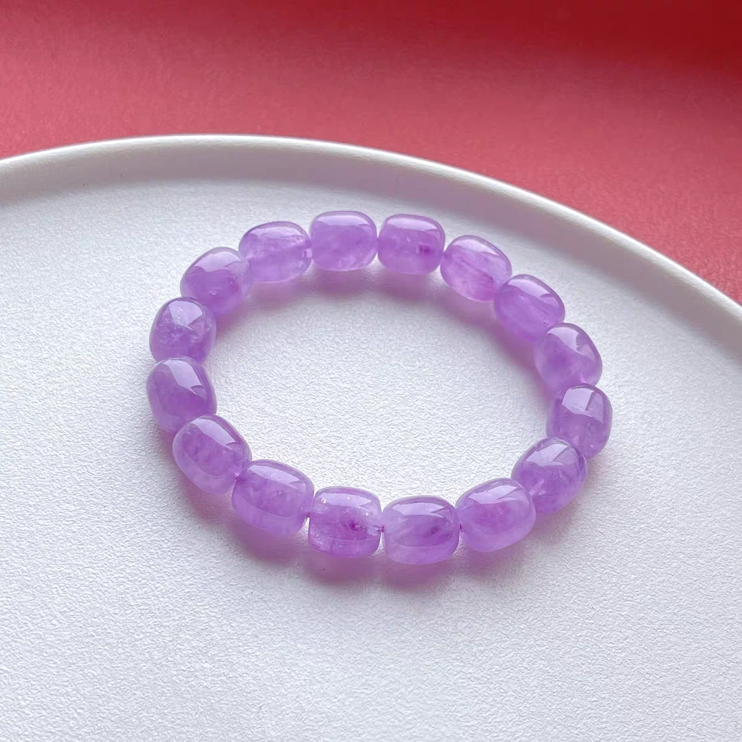 天然水晶手链薰衣草紫水晶手串女桶珠鼓珠珠串简约小清新显肤色男