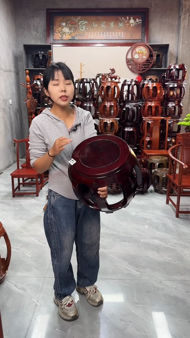 花梨木类家具【微瑕】酸枝色小号鼓凳单个12号