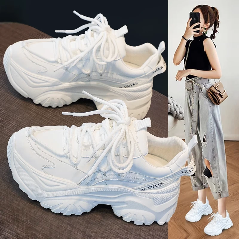百搭老爹鞋女款2025新款春秋季今年流行的爆款厚底增高运动小白鞋