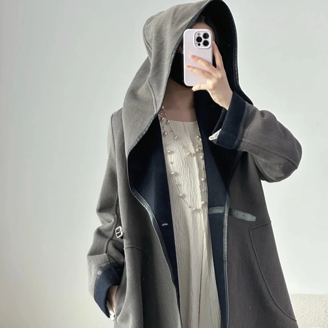 99新 Hermes/爱马仕 拼色灰色大衣
