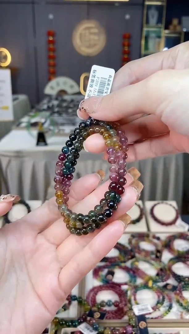 未镶嵌老矿碧玺彩糖三圈手串5mm+碧玺dan多样性发货一条