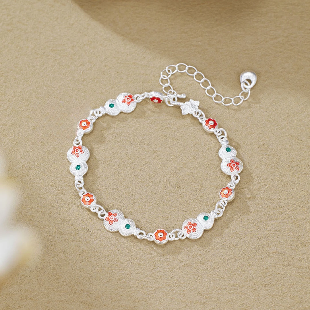 足银手链 足银手链珐琅葫芦手链百搭精致简约招财手环纯银手链ins