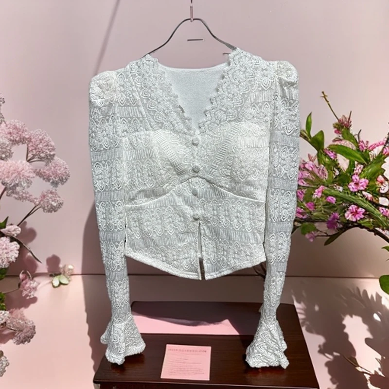 加绒蕾丝打底衫秋冬高级感女2024爆款蕾丝打底衫超洋气遮肉显瘦