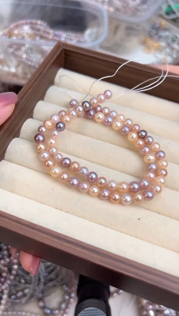 未镶嵌35淡水珍珠小***楠糖果色*珍珠无核项链6mm左右