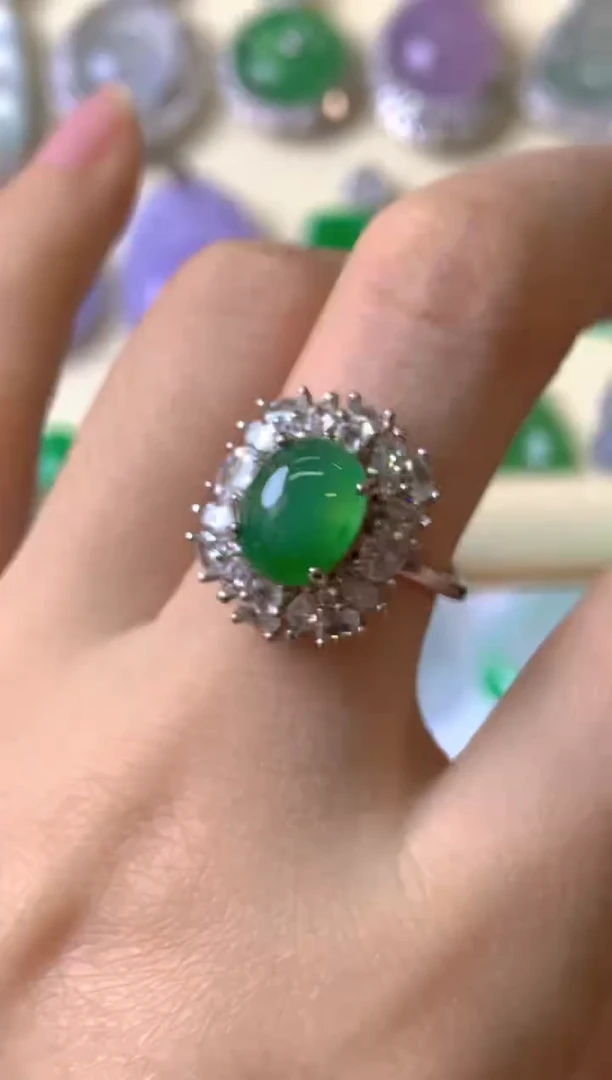银S925镶嵌戒指翡翠挣**多戒指