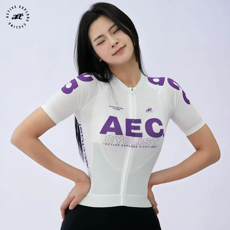 Aec春夏新款短袖骑行服高弹透气速干衣公路自行车服女款修身上衣