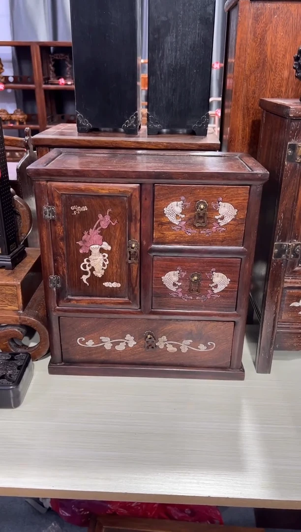 木木 花梨木螺钿镶嵌三抽屉一门首饰柜储物柜