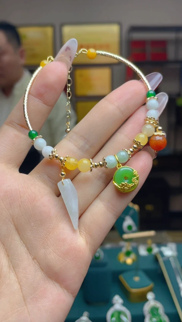 【闪购商品】翡翠手链14K金镶嵌文创珠宝天然A货翡翠多样性发一