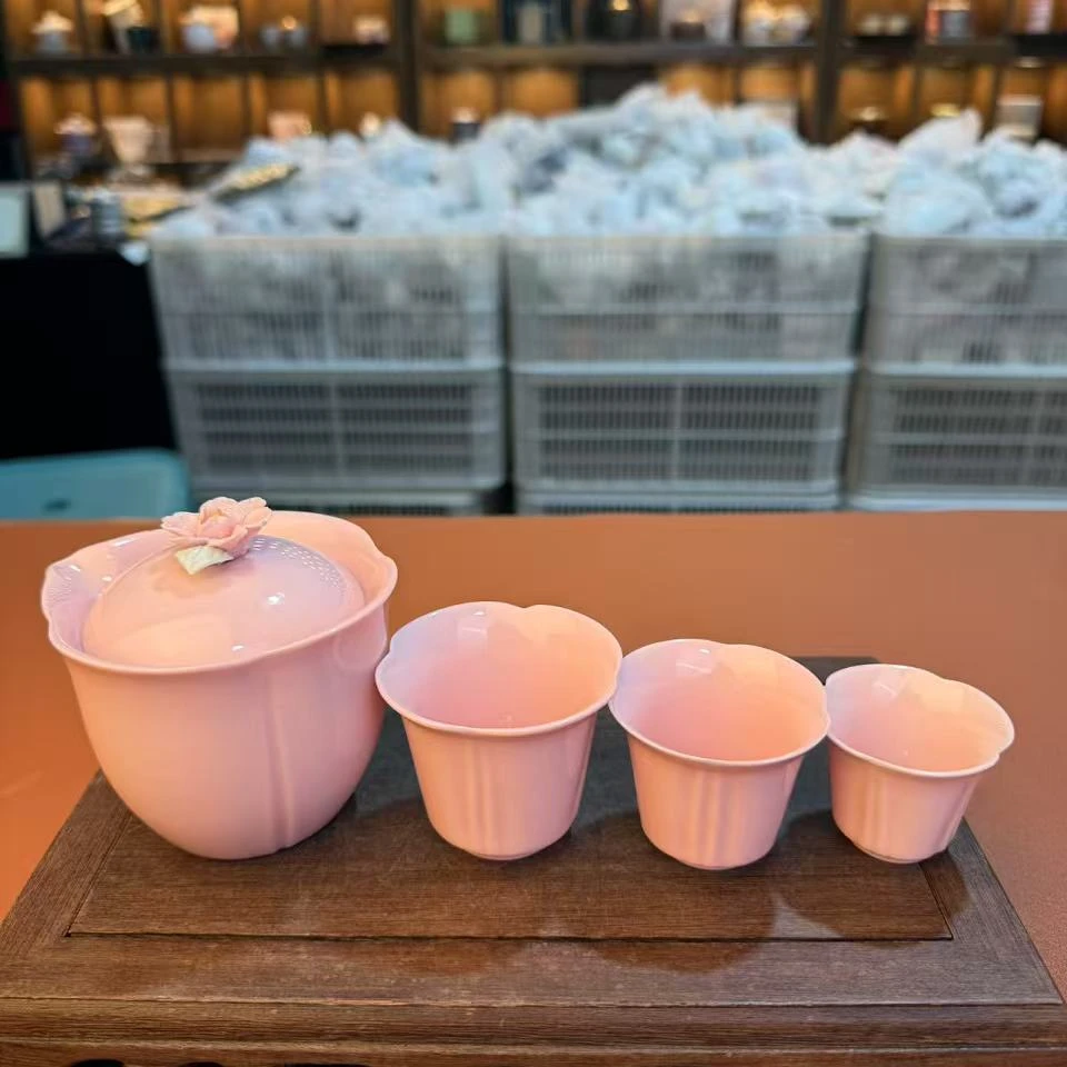 便携式旅行茶具原矿粉泥快客杯功夫茶具套装粉色 3769
