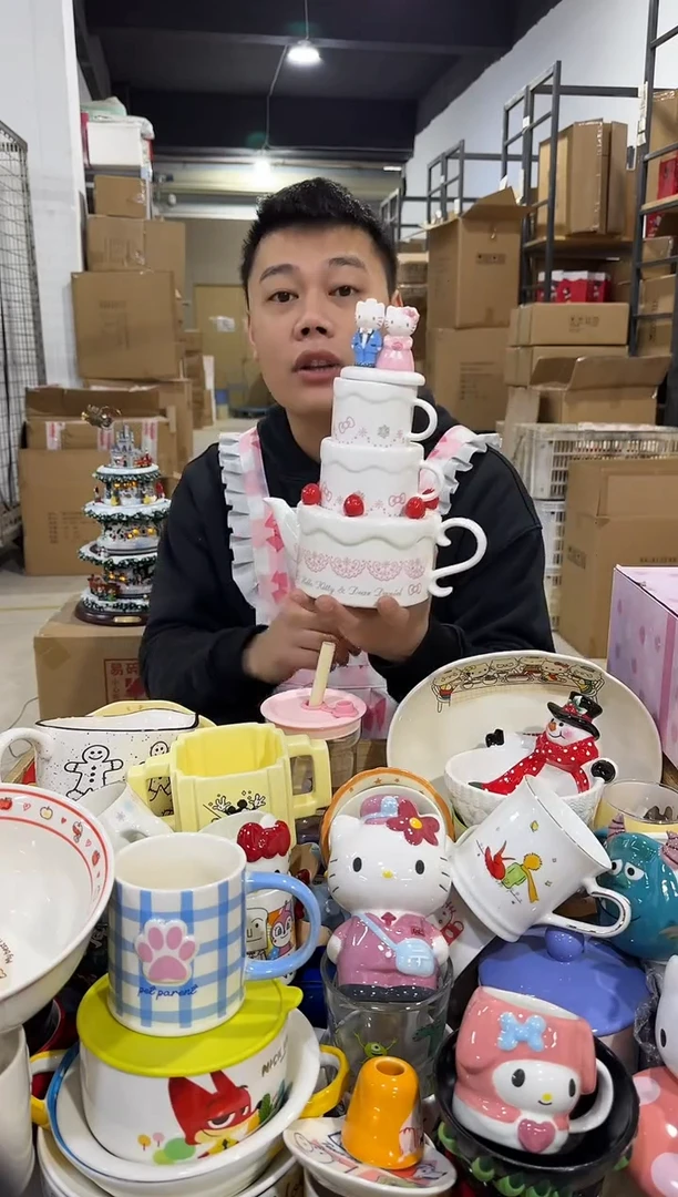 瓷片原盒kt猫结婚茶壶套组