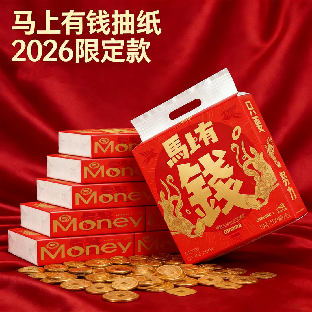 马上有钱新年创意抽纸家用喜庆大包纸巾整提10包装*100抽