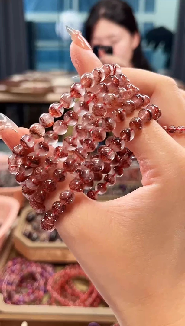 未镶嵌手串水晶金草莓超七单圈手串6mm【多样性发一】