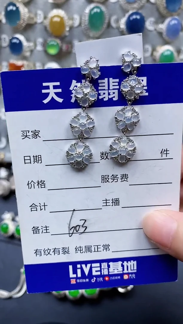 翡翠银S925镶嵌耳饰603