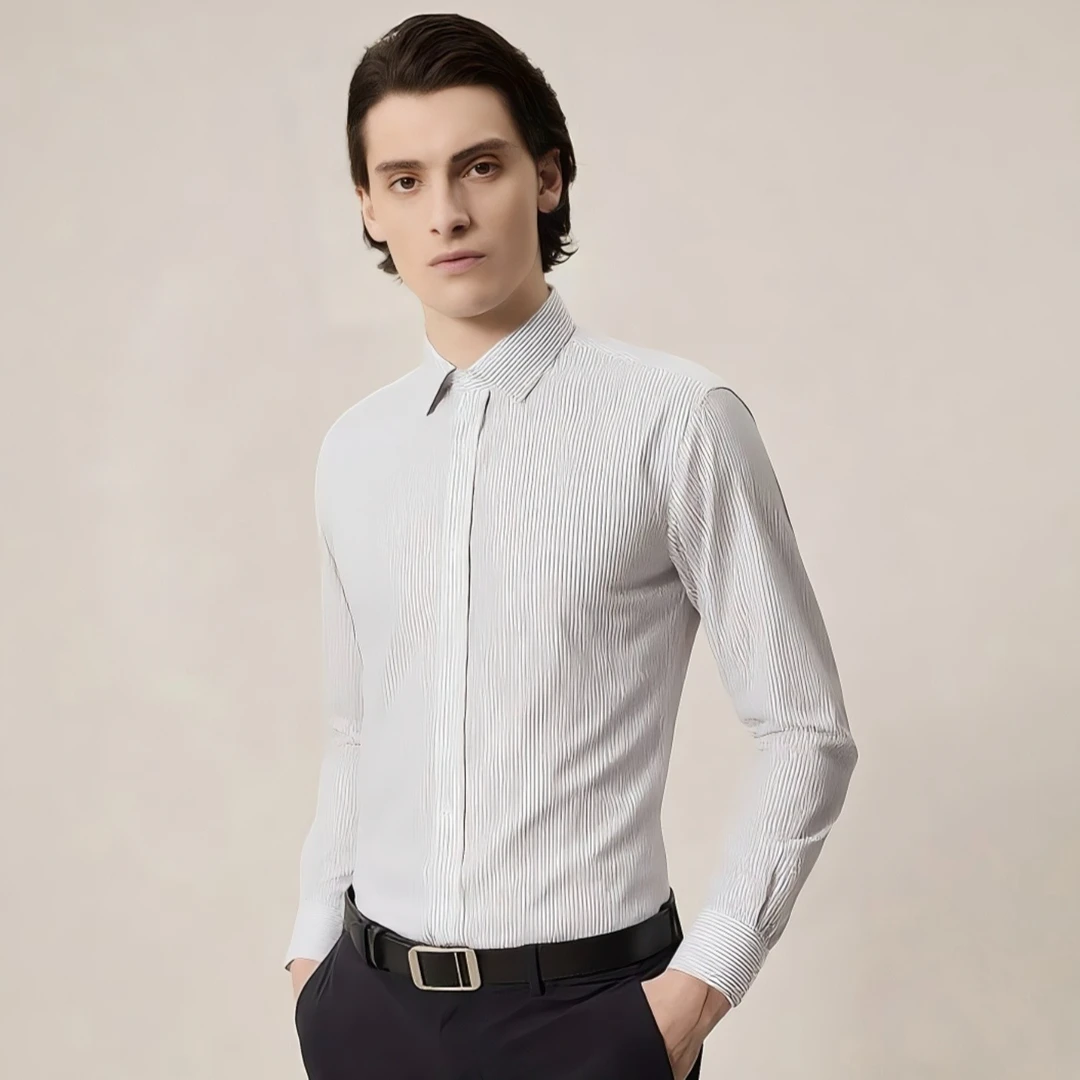 LEEWAY / SUIT 【四季款】男士长袖条纹衬衫抗皱休闲商务装衬衣男