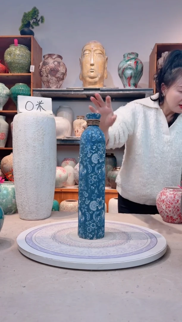 瓶陶瓷花瓶 无花  福利 不能装水 青花麻绳 大号
