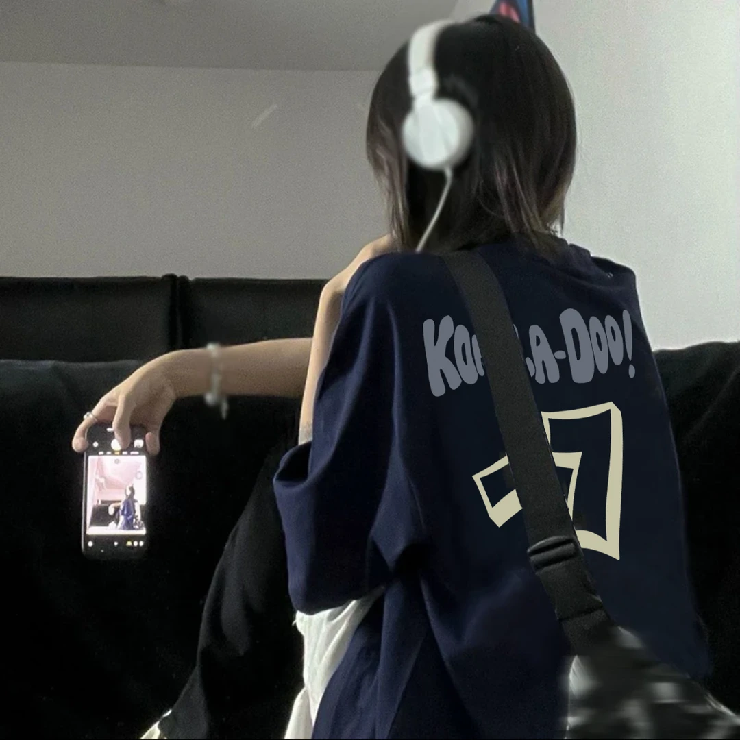 HSNP纯棉国潮复古美式情侣女印花短袖T恤简约百搭ins小众韩版半袖