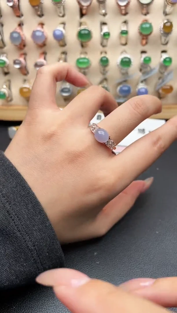 银S925镶嵌戒指翡翠一物一证一礼盒