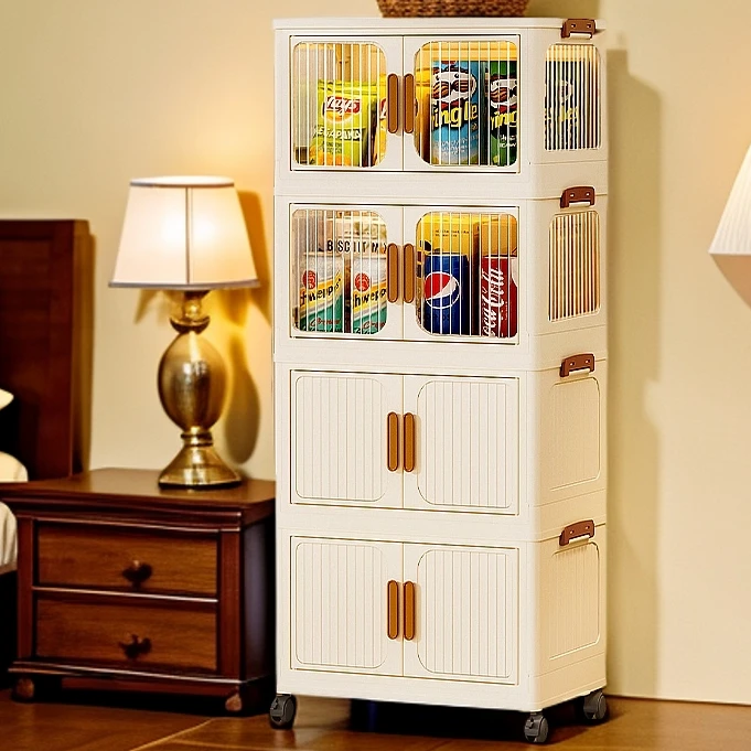 M【55面宽】免安装折叠柜收纳柜整理柜双开门储物柜儿童衣柜零食柜