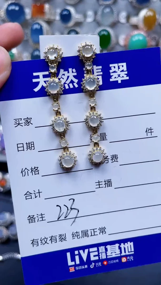 银S925镶嵌翡翠耳饰223