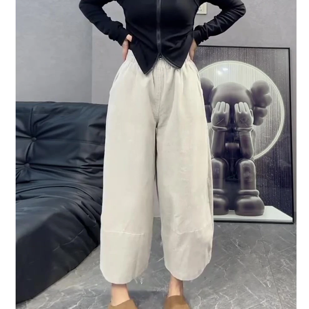 秋冬加绒大码女装遮肉显瘦阔腿休闲裤灯芯绒裤子时尚百搭2025新款