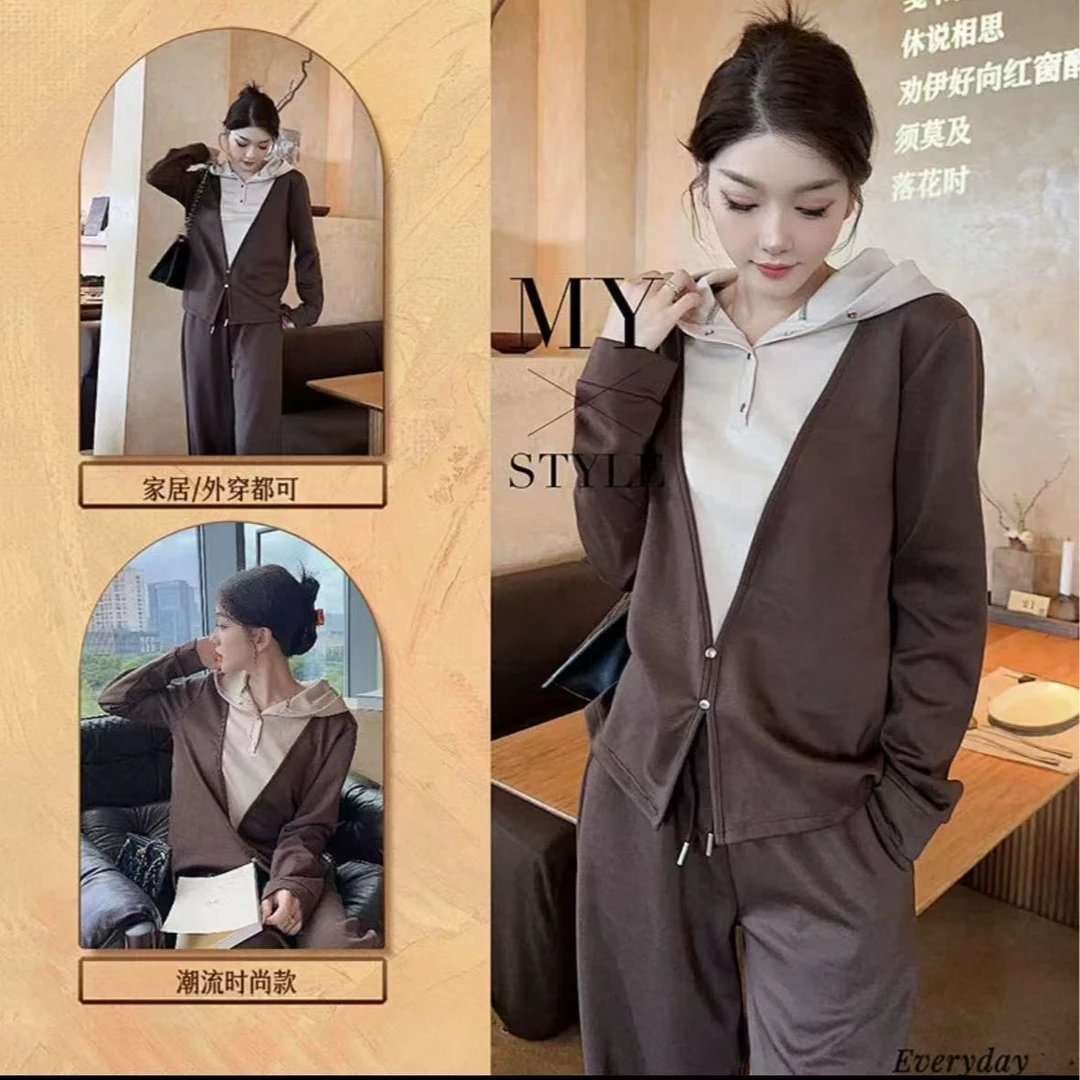 7772-春秋网红炸街两件套（空气层咖）休闲套装