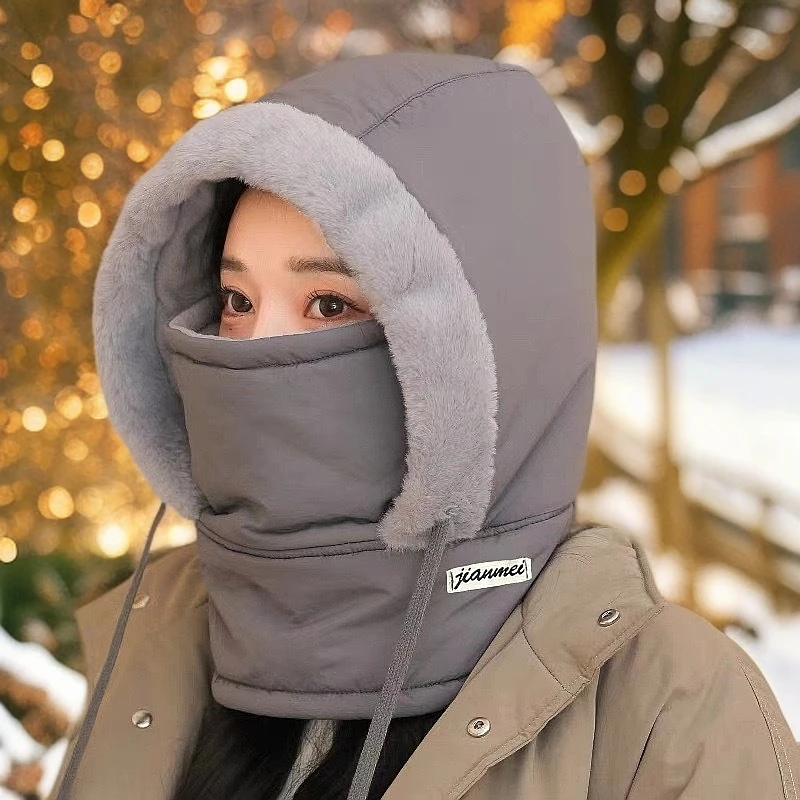 冬季保暖帽子加绒加厚防寒面罩围脖一体帽户外骑车护耳包头帽