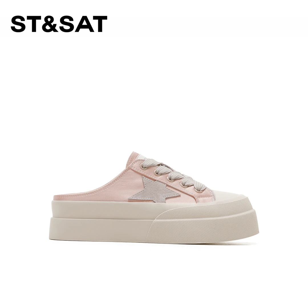 星期六秋季女鞋包头半拖鞋休闲鞋子女款爆款2025新款厚底帆布鞋女