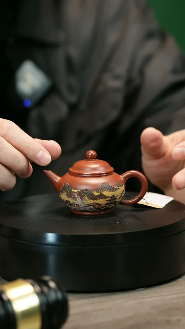 茶壶紫砂出*H2477赵翠虹山水彩刻小水平