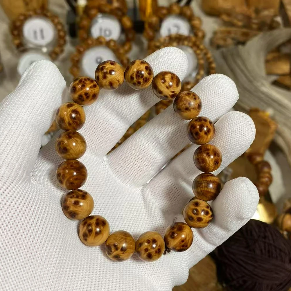 1.2太行崖柏黄金底双面满小雀眼瘤疤手串精品高油密老料文玩佛珠