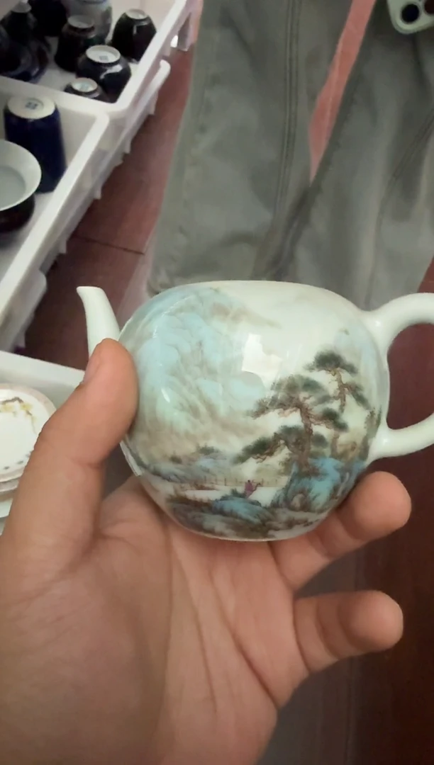 杯子陶瓷无*缺盖山水壶