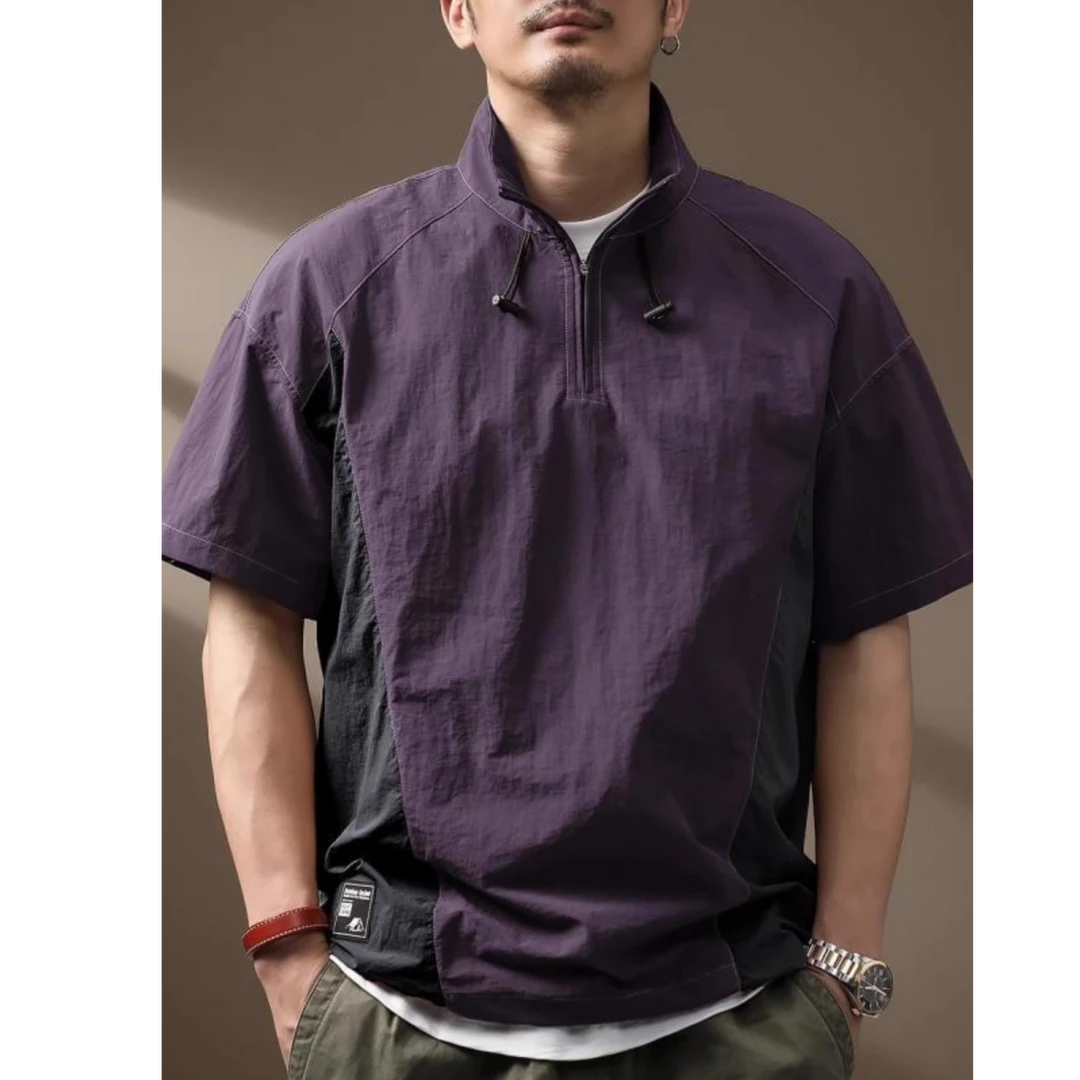 美式机能风速干冰丝Polo衫男短袖t恤夏季户外轻薄半拉链休