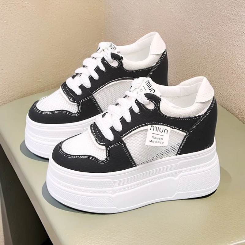 超高跟11cm网面透气小白鞋女夏季新款松糕厚底内增高小个子休闲鞋