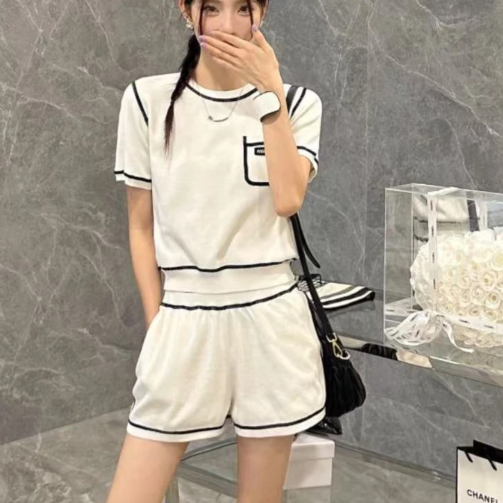 未使用 MIU MIU/缪缪 白色徽标口袋针织短袖