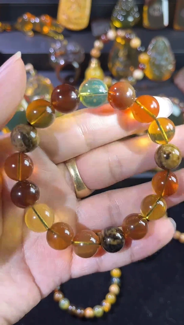 琥珀颈饰未镶嵌12+mm多宝手串17g