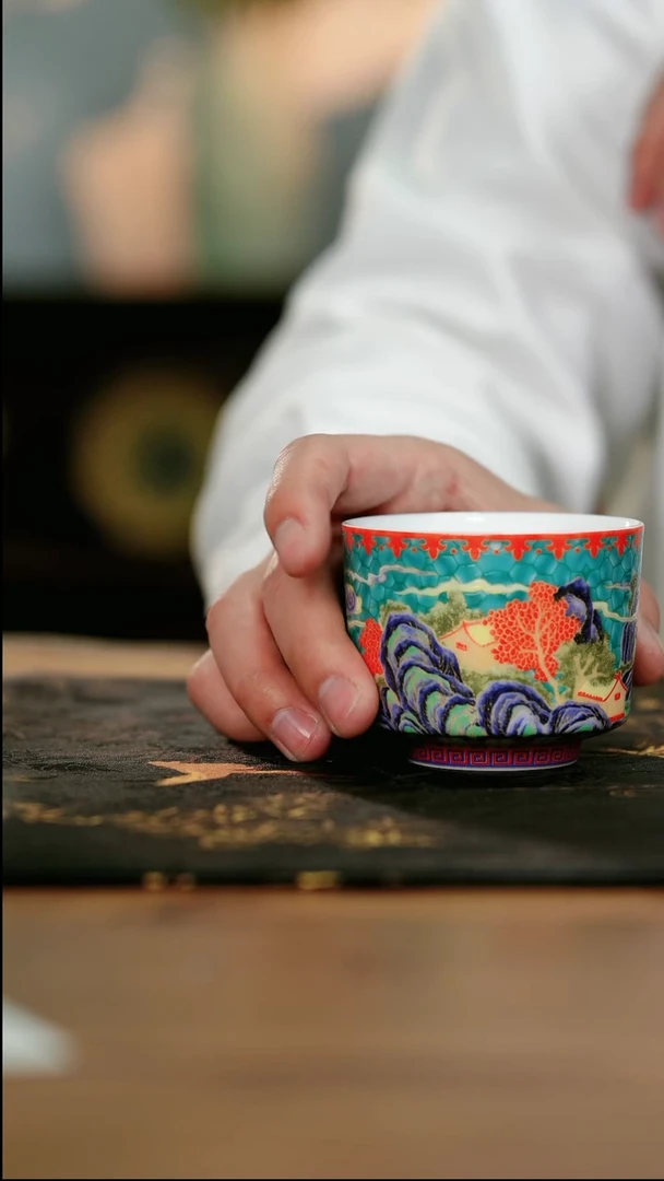 7-21手工手绘珐琅山水主人杯