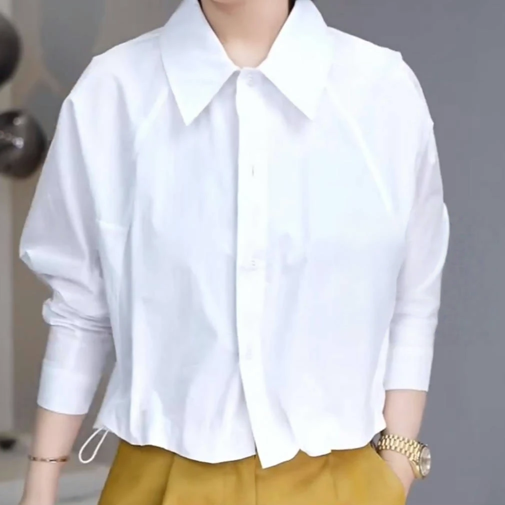 极简风蝙蝠袖衬衫2025早春设计感下摆抽绳褶皱配高级感衬衣上衣