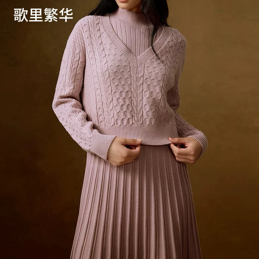 L+24年冬新款真两件套连衣裙优雅时髦百搭连衣裙0134