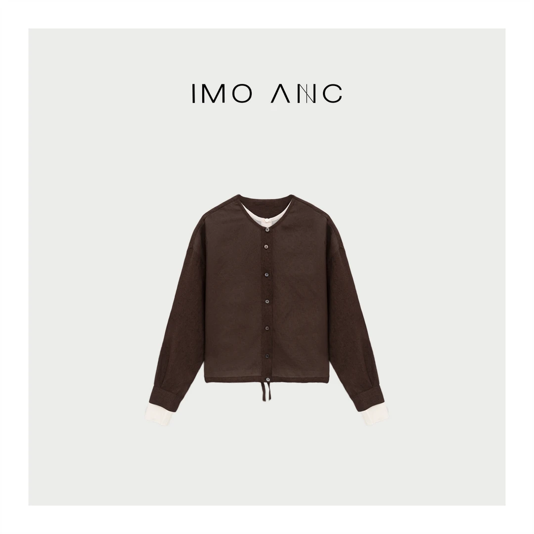 IM SO FANCY微透撞色假两件多穿抽绳衬衣D119