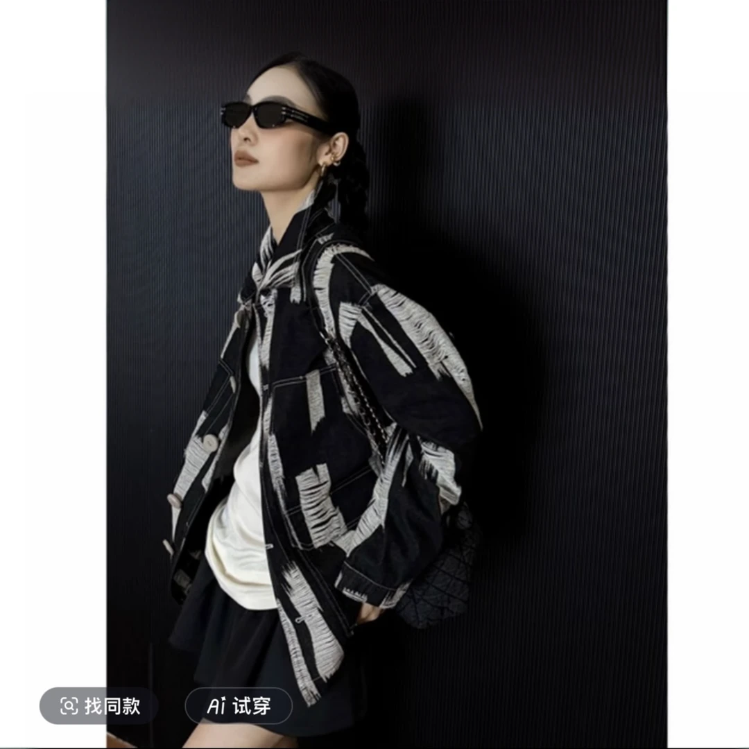 阿玛施/AMASS巴恩风时髦百搭设计感ins牛仔外套5400850衣长69