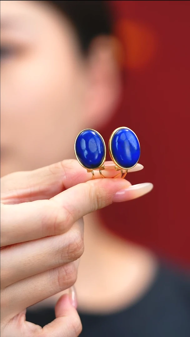 银S925镶嵌青金石耳饰新款