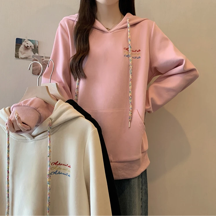 TJ135专享大码MM2025秋冬新款显瘦长袖多巴胺宽松慵懒风连帽卫衣