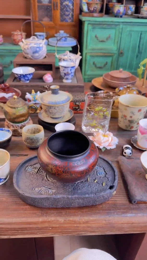 【闪购商品】茶器 红色大漆铜建水